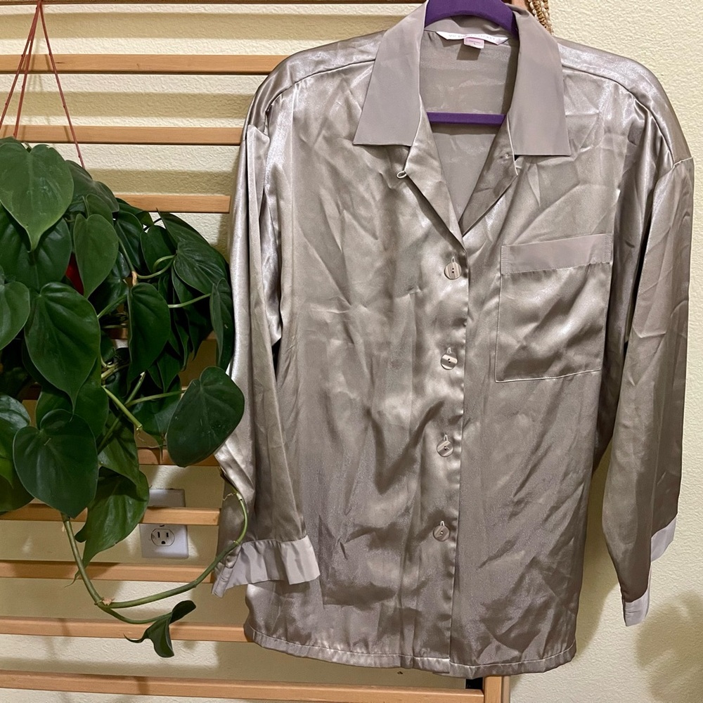 Victoria Sscret Silk Pajama Set - Taupe color